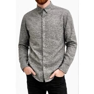 Denim Flower Mens Long Sleeve Button Up Shirt Casual Gray Button Collar Size M